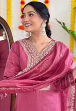 Load image into Gallery viewer, Pink Viscose Readymade Pant Style Suit
