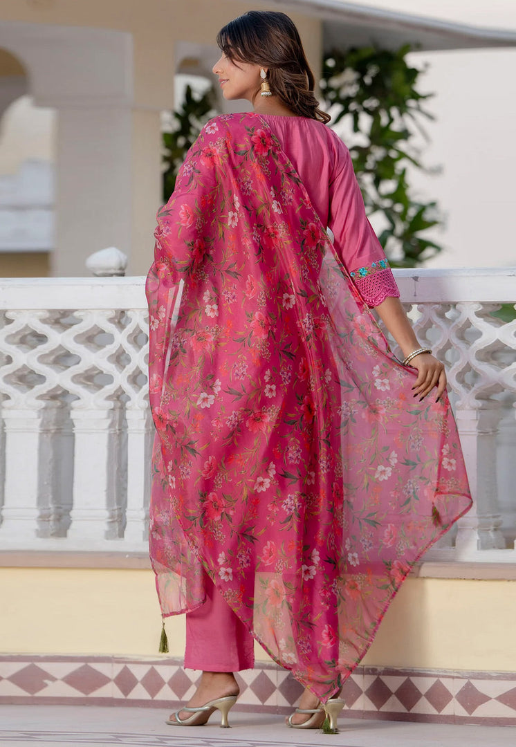 Pink Viscose Readymade Pant Style Suit