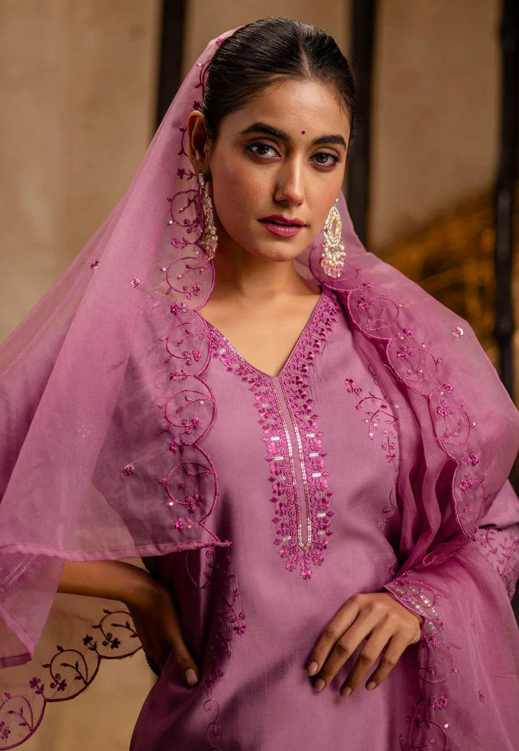 Pink Viscose Readymade Pant Style Suit