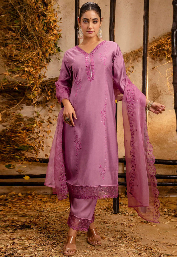 Pink Viscose Readymade Pant Style Suit