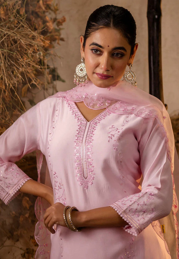 Pink Viscose Readymade Pant Style Suit