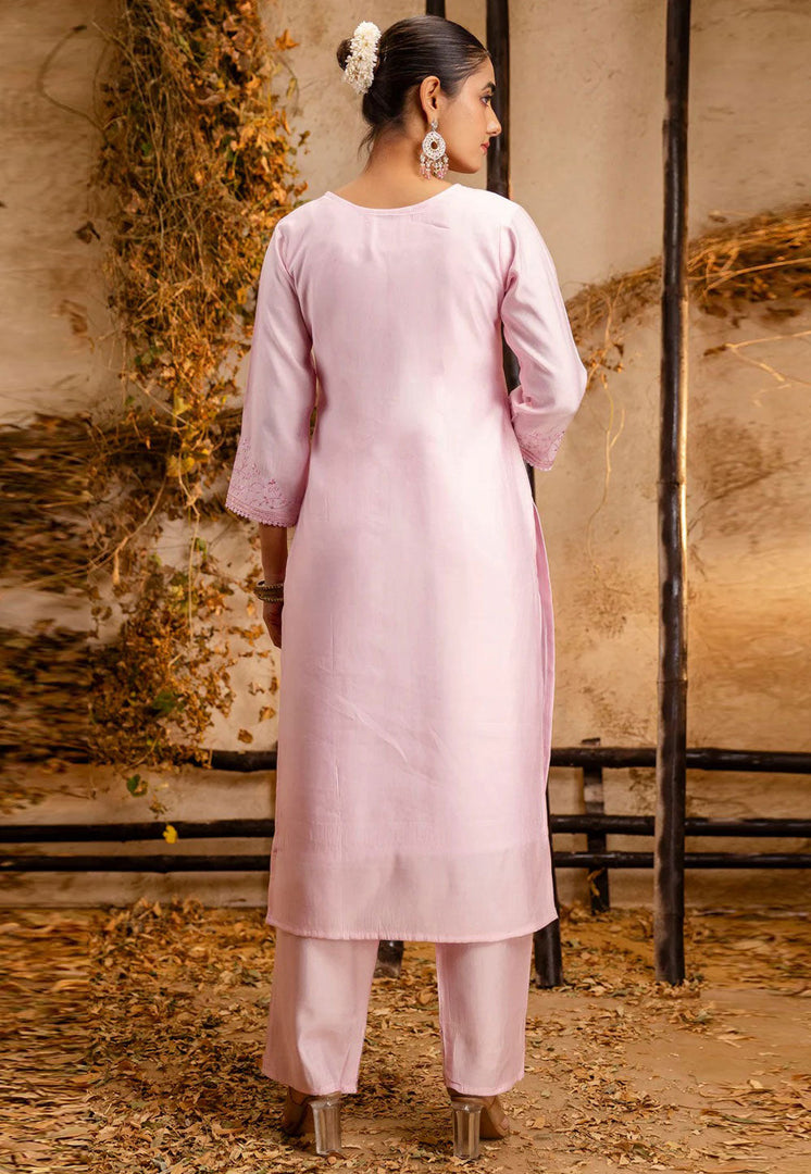 Pink Viscose Readymade Pant Style Suit