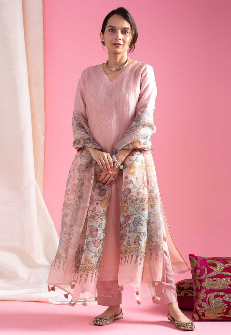 Pink Viscose Readymade Pant Style Suit