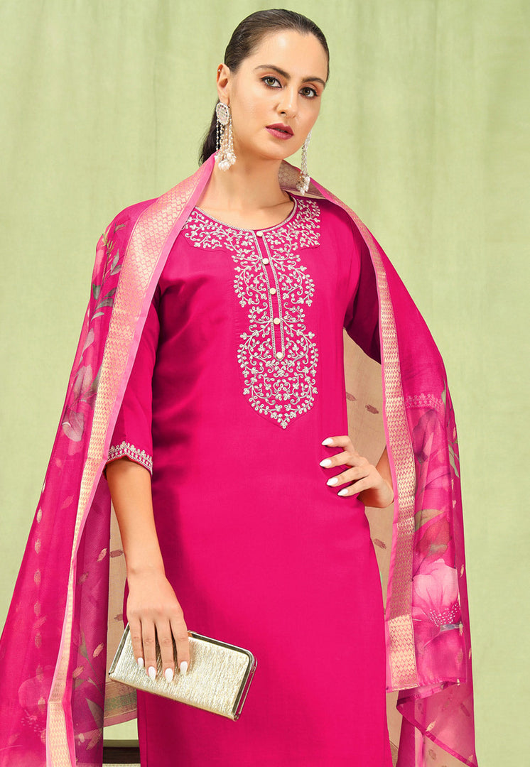 Pink Viscose Readymade Pant Style Suit