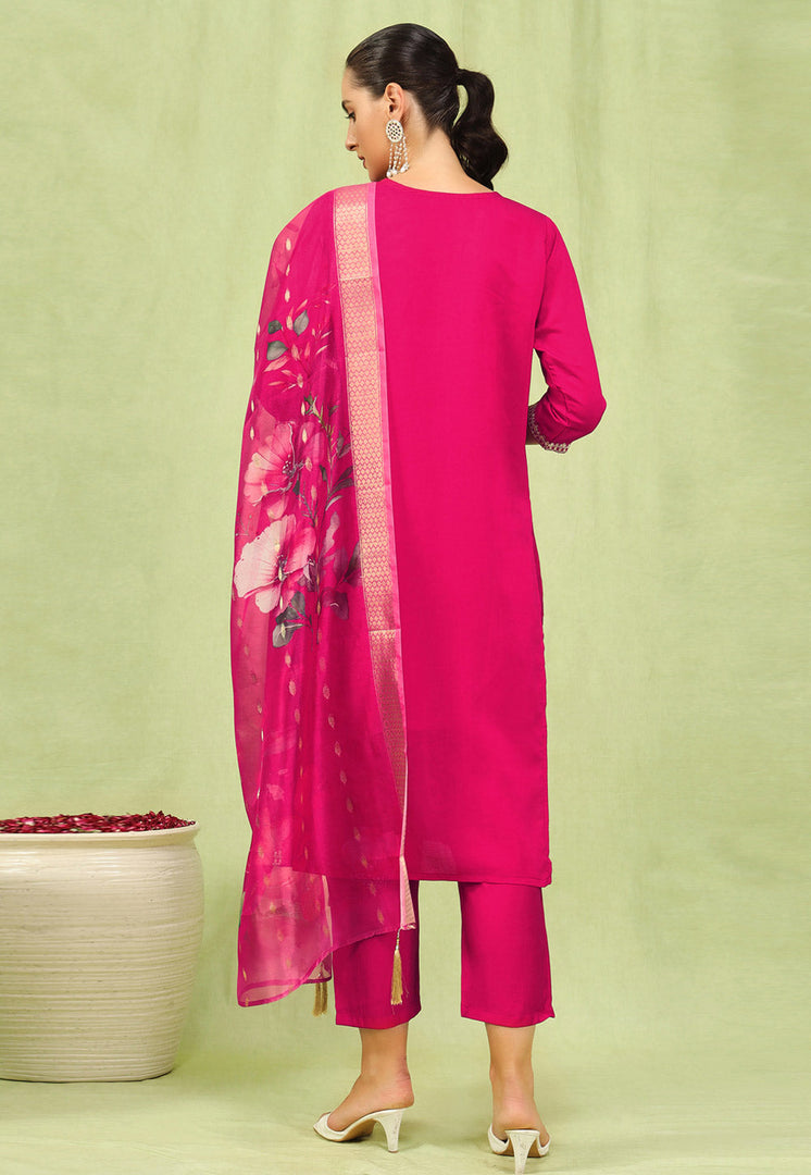 Pink Viscose Readymade Pant Style Suit