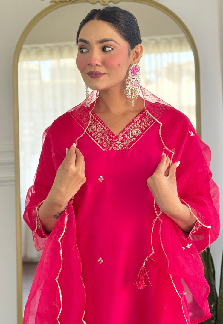 Pink Viscose Readymade Pant Style Suit