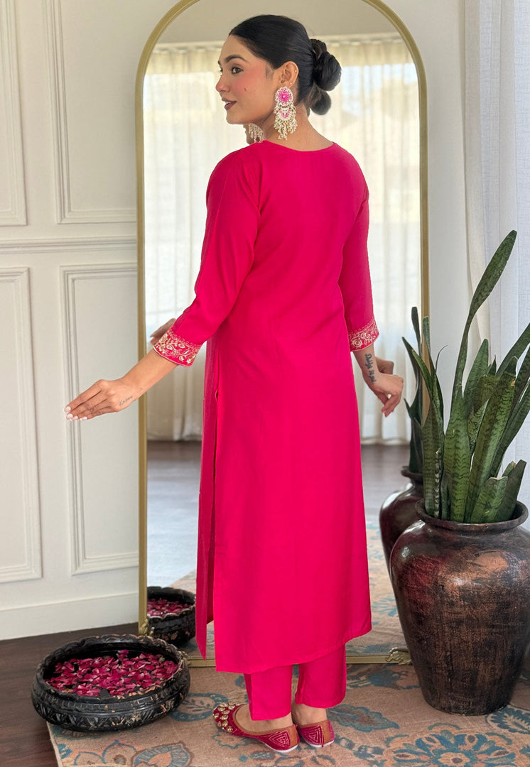 Pink Viscose Readymade Pant Style Suit