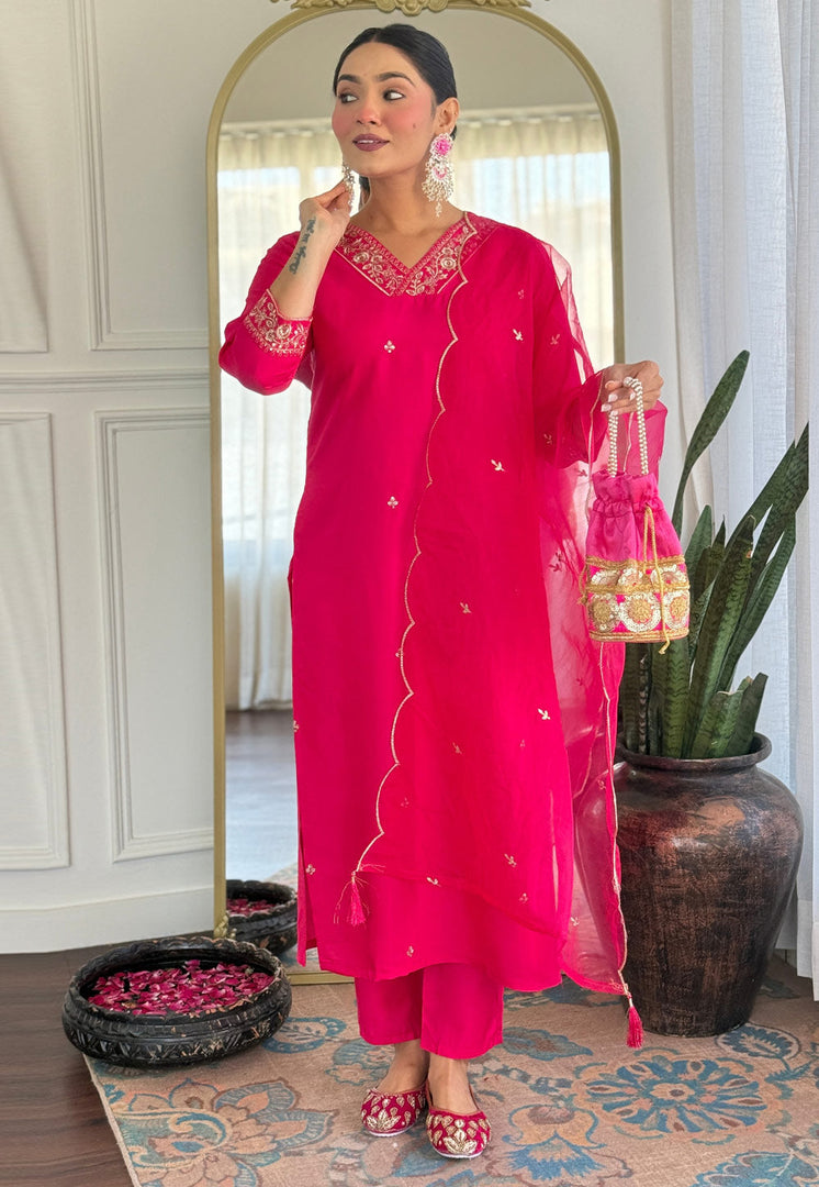 Pink Viscose Readymade Pant Style Suit
