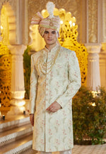 Load image into Gallery viewer, Pista Green Art Silk Achkan Style Sherwani With Stole
