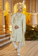 Load image into Gallery viewer, Pista Green Art Silk Achkan Style Sherwani With Stole
