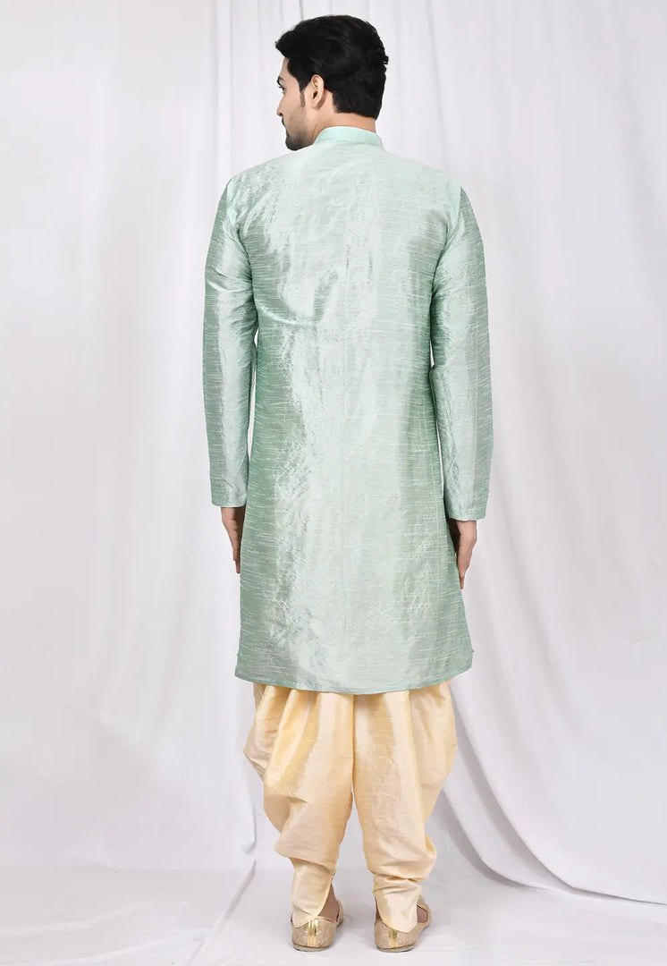 Pista Green Art Silk Dhoti Kurta