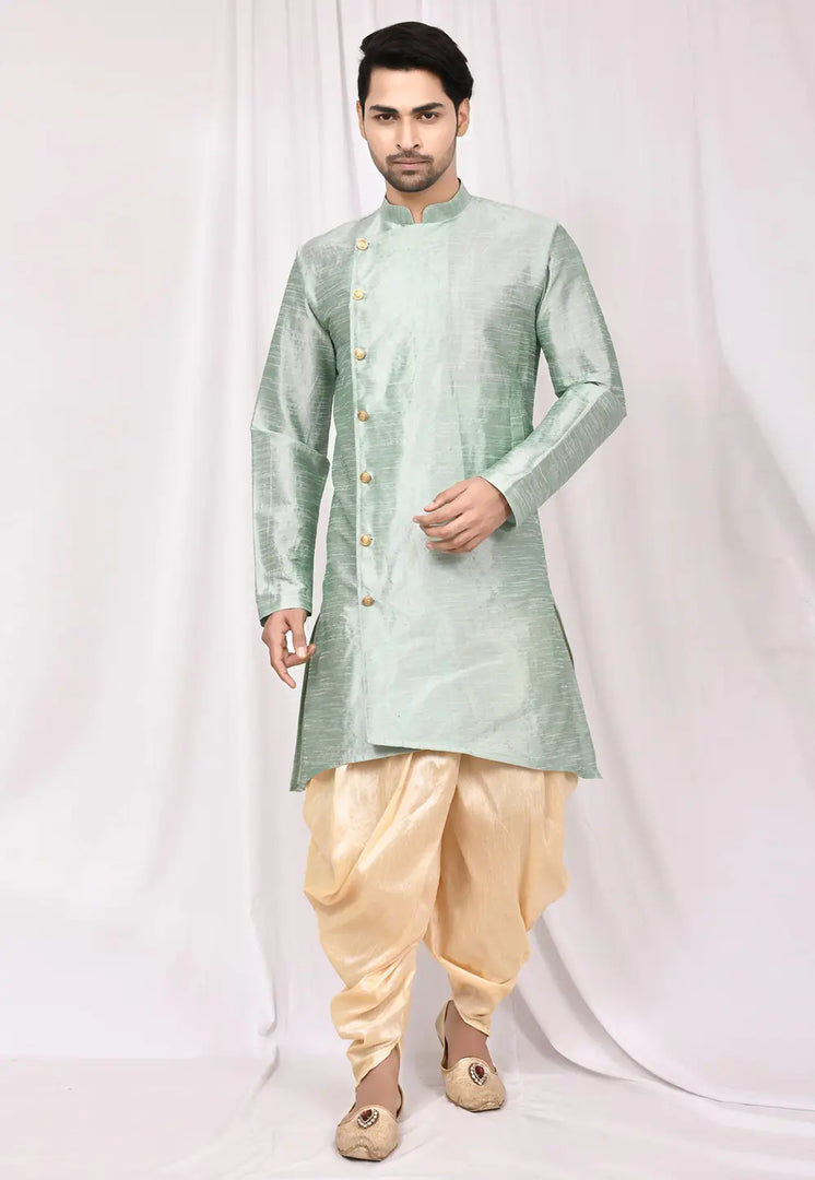 Pista Green Art Silk Dhoti Kurta