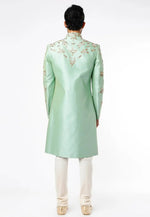 Load image into Gallery viewer, Pista Green Art Silk Indo Western Sherwani
