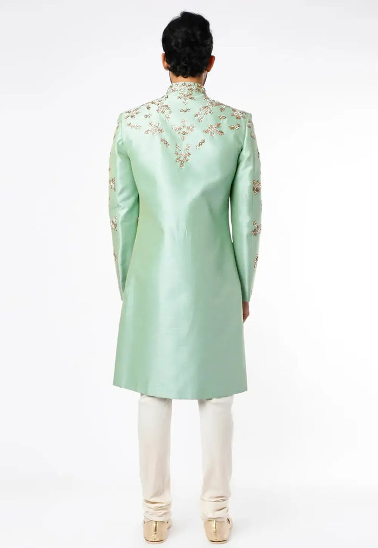 Pista Green Art Silk Indo Western Sherwani