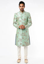 Load image into Gallery viewer, Pista Green Art Silk Indo Western Sherwani
