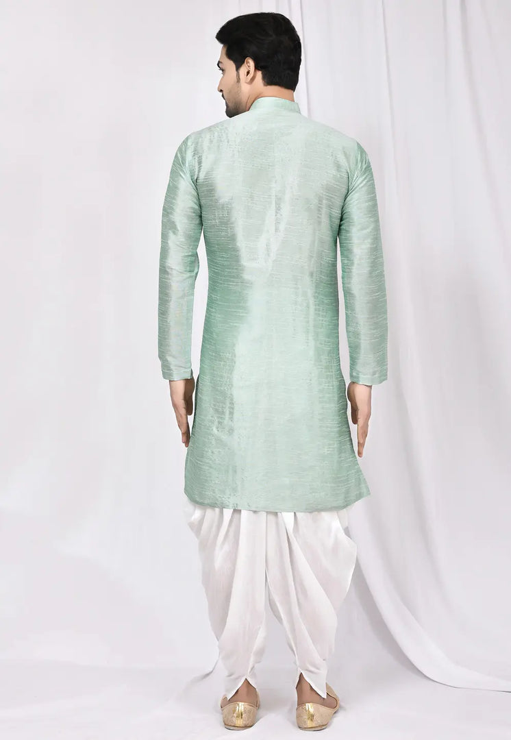 Pista Green Art Silk Indo Western Suit