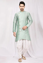 Load image into Gallery viewer, Pista Green Art Silk Indo Western Suit
