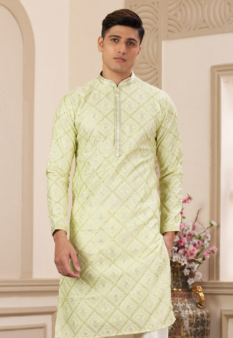 Pista Green Art Silk Kurta Pajama