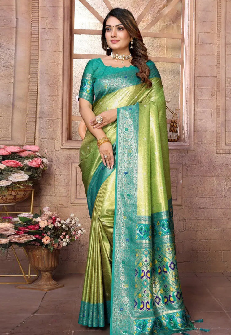 Pista Green Banarasi Silk Saree