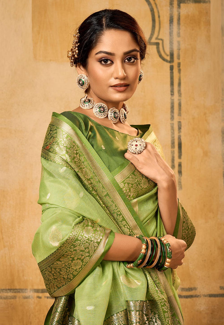Pista Green Banarasi Silk Saree