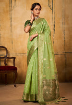 Load image into Gallery viewer, Pista Green Banarasi Silk Saree

