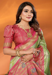 Pista Green Banarasi Silk Saree