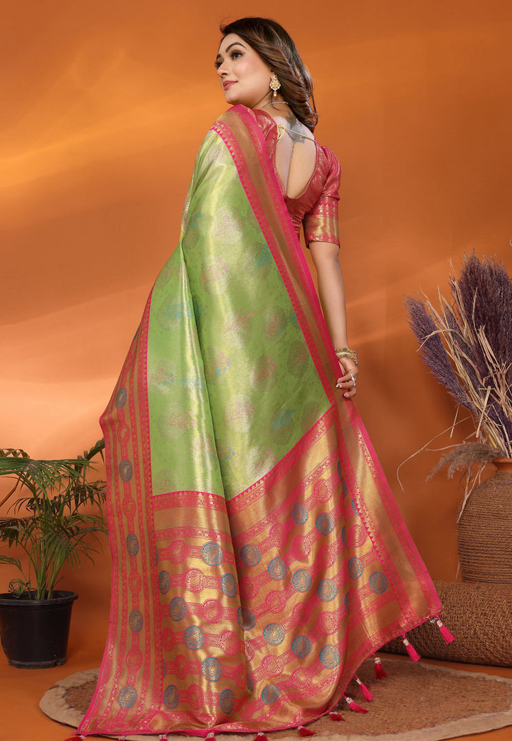 Pista Green Banarasi Silk Saree