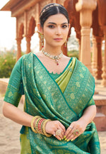 Load image into Gallery viewer, Pista Green Banarasi Silk Saree With Blouse
