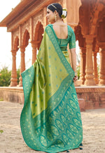 Load image into Gallery viewer, Pista Green Banarasi Silk Saree With Blouse

