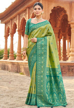 Load image into Gallery viewer, Pista Green Banarasi Silk Saree With Blouse
