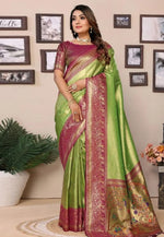 Load image into Gallery viewer, Pista Green Banarasi Silk Saree With Blouse
