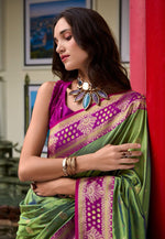 Load image into Gallery viewer, Pista Green Banarasi Silk Saree With Blouse

