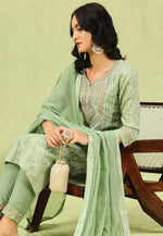 Load image into Gallery viewer, Pista Green Chanderi Readymade Pakistani Suit
