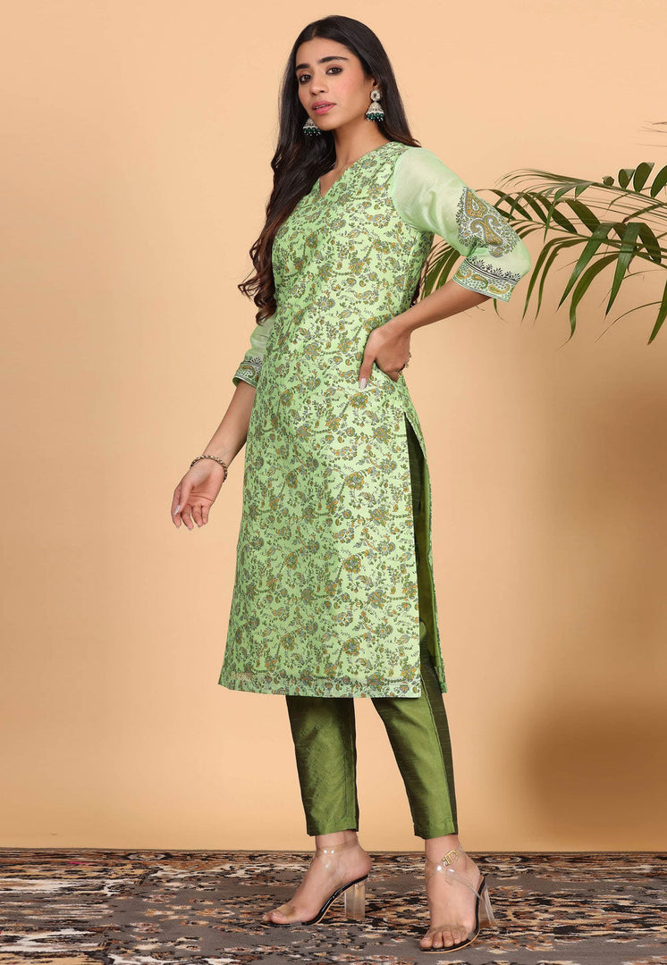 Pista Green Chanderi Readymade Pakistani Suit