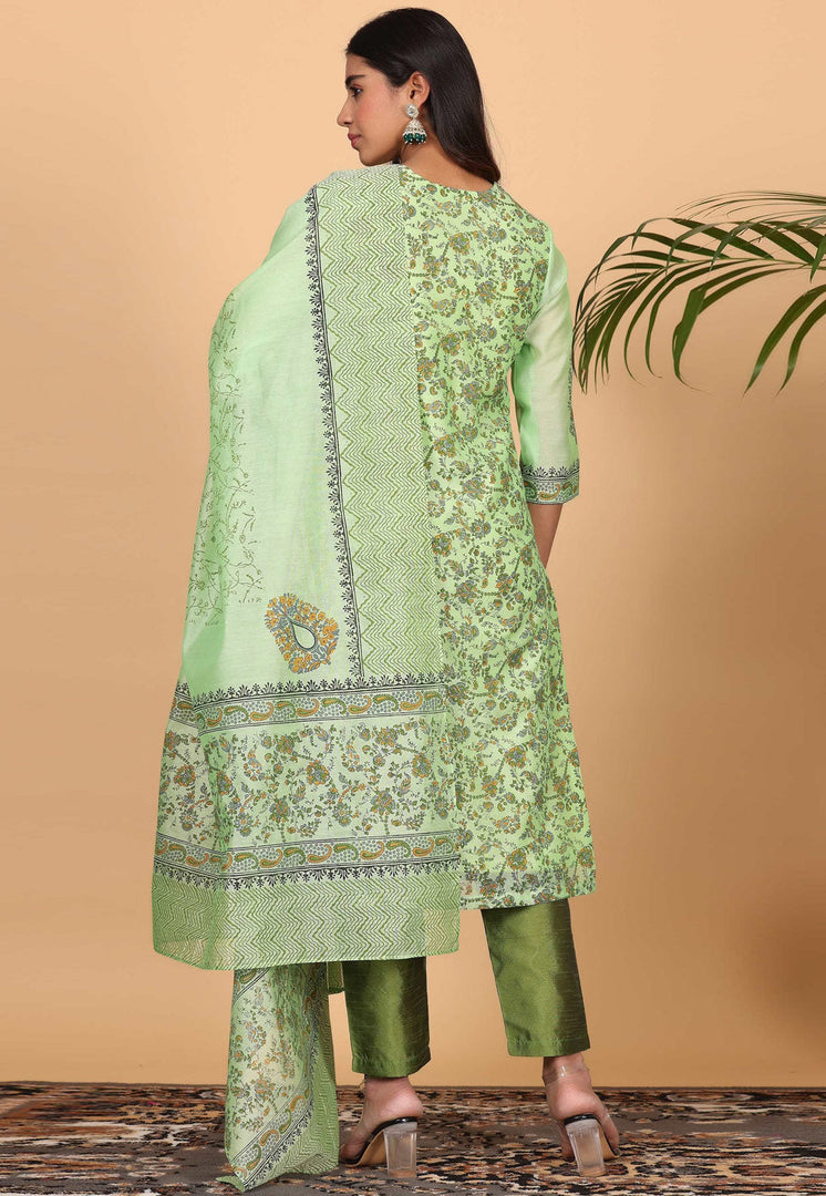 Pista Green Chanderi Readymade Pakistani Suit
