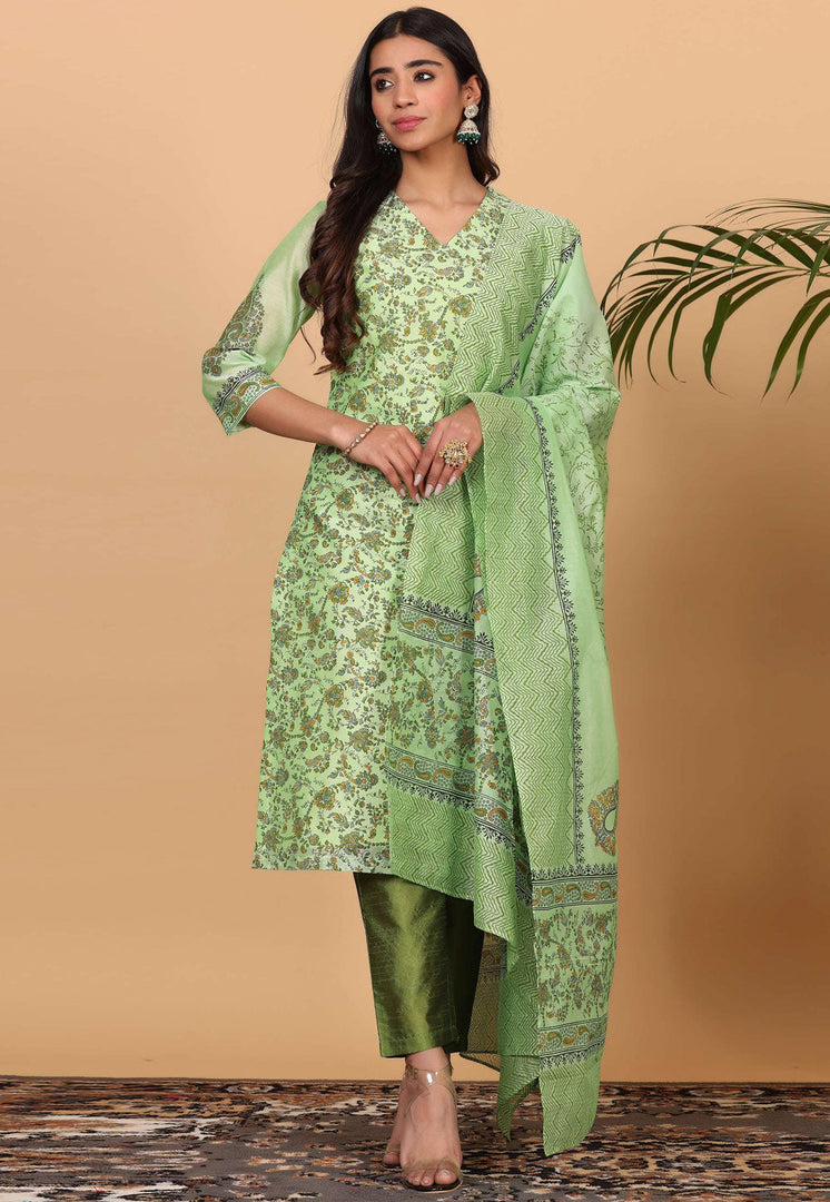 Pista Green Chanderi Readymade Pakistani Suit