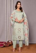 Load image into Gallery viewer, Pista Green Chanderi Readymade Pakistani Suit
