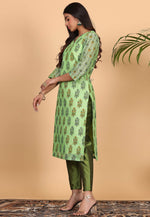 Load image into Gallery viewer, Pista Green Chanderi Readymade Pant Style Suit
