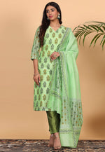 Load image into Gallery viewer, Pista Green Chanderi Readymade Pant Style Suit

