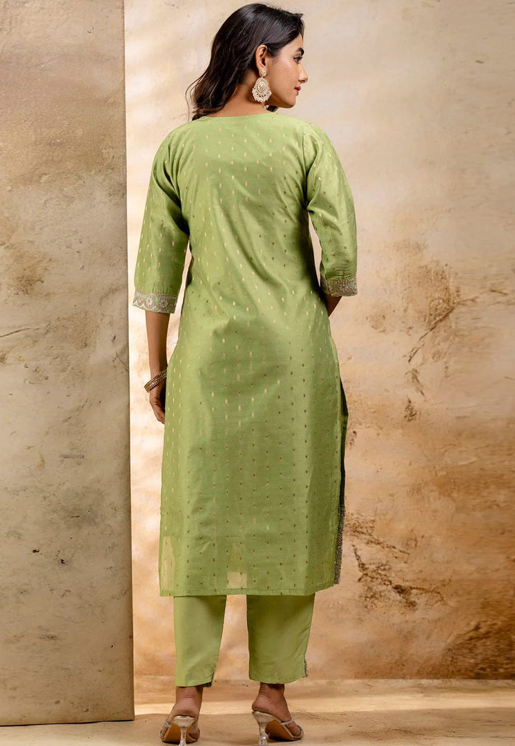 Pista Green Chanderi Silk Readymade Pant Style Suit