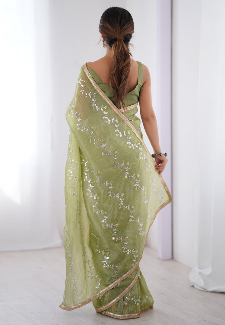 Pista Green Chiffon Saree With Blouse