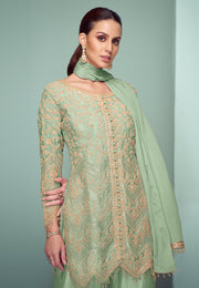 Pista Green Chinon Embroidered Palazzo Suit