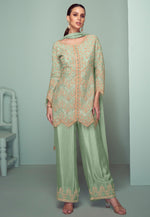 Load image into Gallery viewer, Pista Green Chinon Embroidered Palazzo Suit
