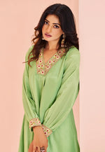 Load image into Gallery viewer, Pista Green Chinon Kurta Set With Pent
