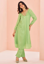Load image into Gallery viewer, Pista Green Chinon Kurta Set With Pent
