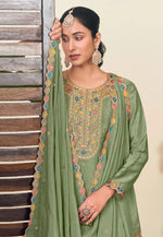 Load image into Gallery viewer, Pista Green Chinon Long Choli Lehenga

