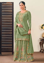Load image into Gallery viewer, Pista Green Chinon Long Choli Lehenga
