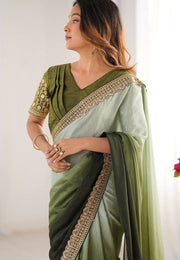 Pista Green Chinon Silk Half N Half Saree