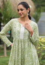 Load image into Gallery viewer, Pista Green Cotton Kurta Set With Palazzo
