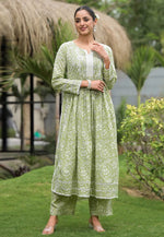 Load image into Gallery viewer, Pista Green Cotton Kurta Set With Palazzo

